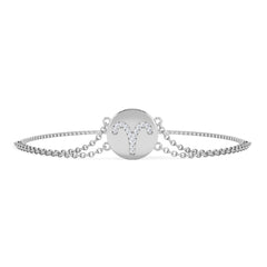 Astrology Aries 0.07ct Lab Grown Diamond Adjustable Medallion Bracelet Sterling Silver