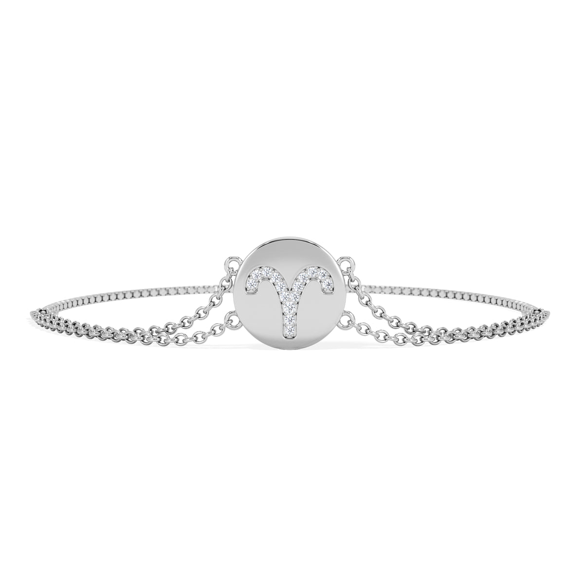 Astrology Aries 0.07ct Lab Grown Diamond Adjustable Medallion Bracelet Sterling Silver