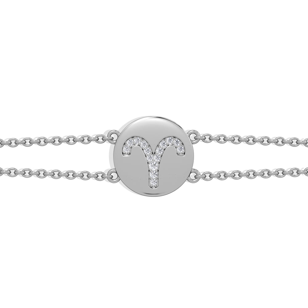 Astrology Aries 0.07ct Lab Grown Diamond Adjustable Medallion Bracelet Sterling Silver