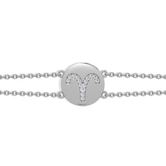 Astrology Aries 0.07ct Lab Grown Diamond Adjustable Medallion Bracelet Sterling Silver