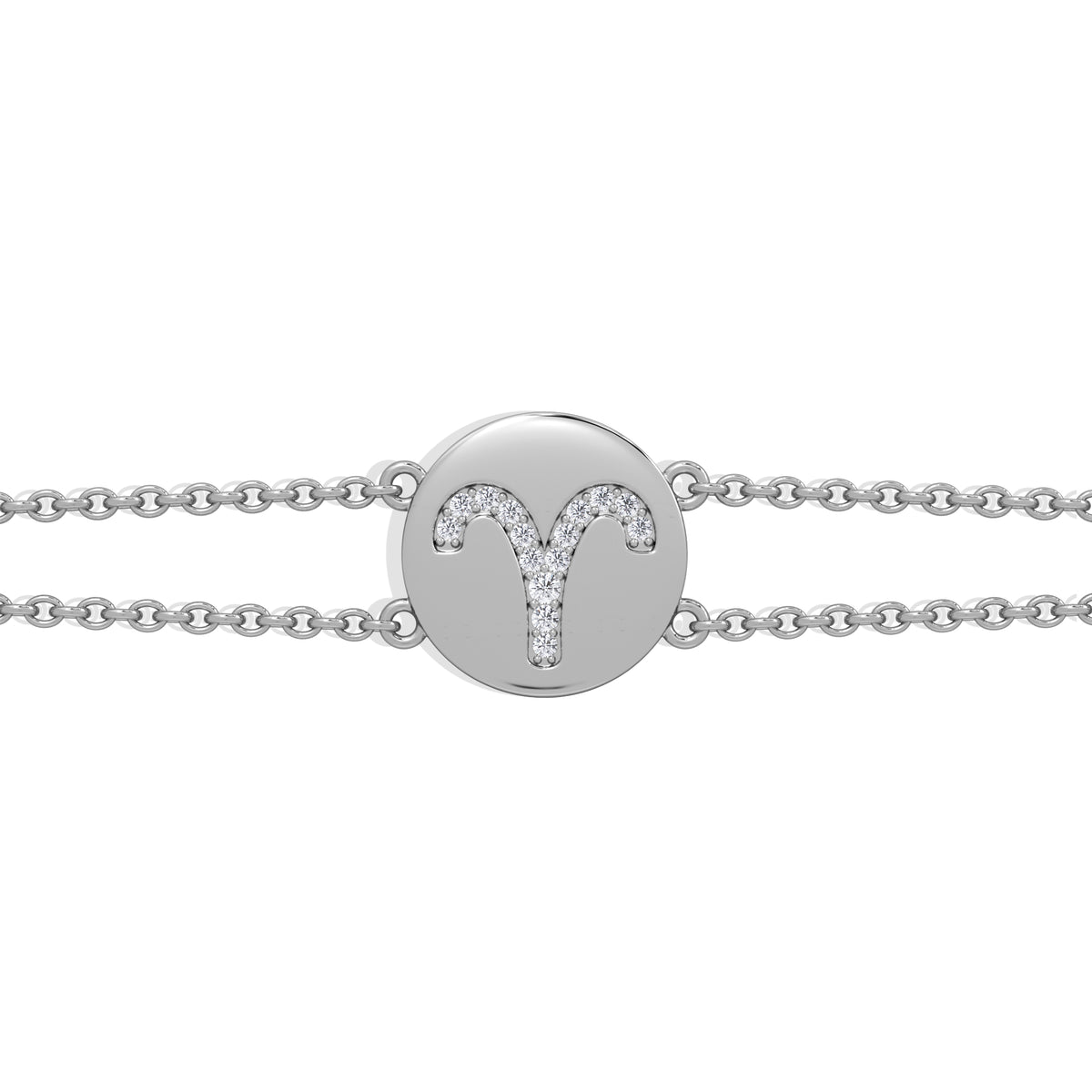 Astrology Aries 0.07ct Lab Grown Diamond Adjustable Medallion Bracelet Sterling Silver
