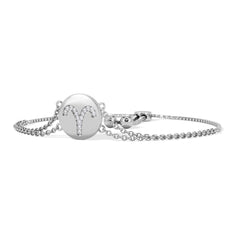 Astrology Aries 0.07ct Lab Grown Diamond Adjustable Medallion Bracelet Sterling Silver