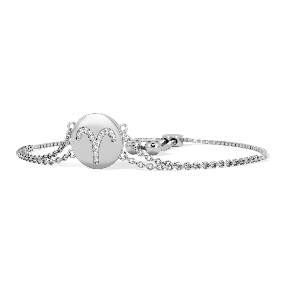Astrology Aries 0.07ct Lab Grown Diamond Adjustable Medallion Bracelet Sterling Silver