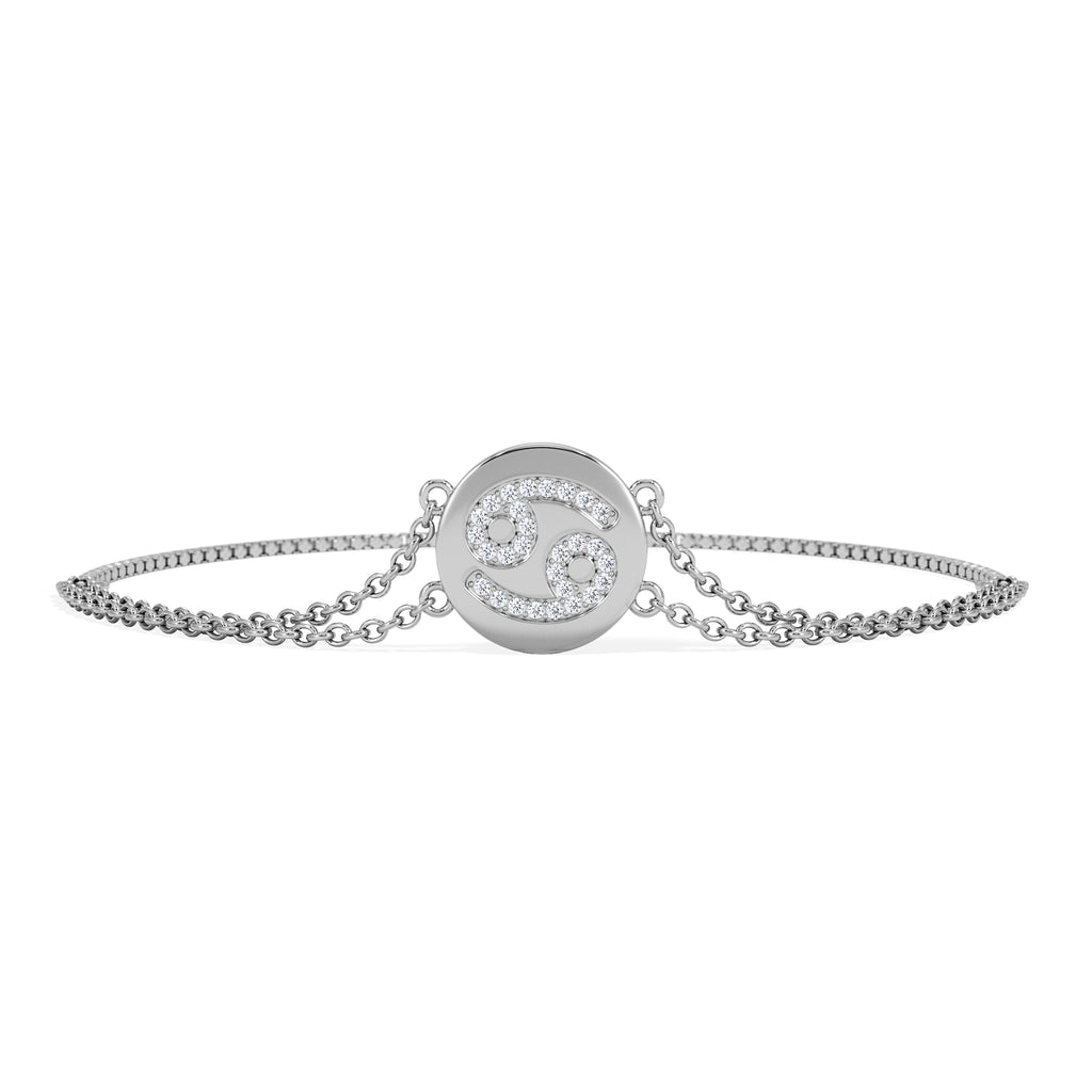 Astrology Cancer 0.07ct Lab Grown Diamond Adjustable Medallion Bracelet Sterling Silver