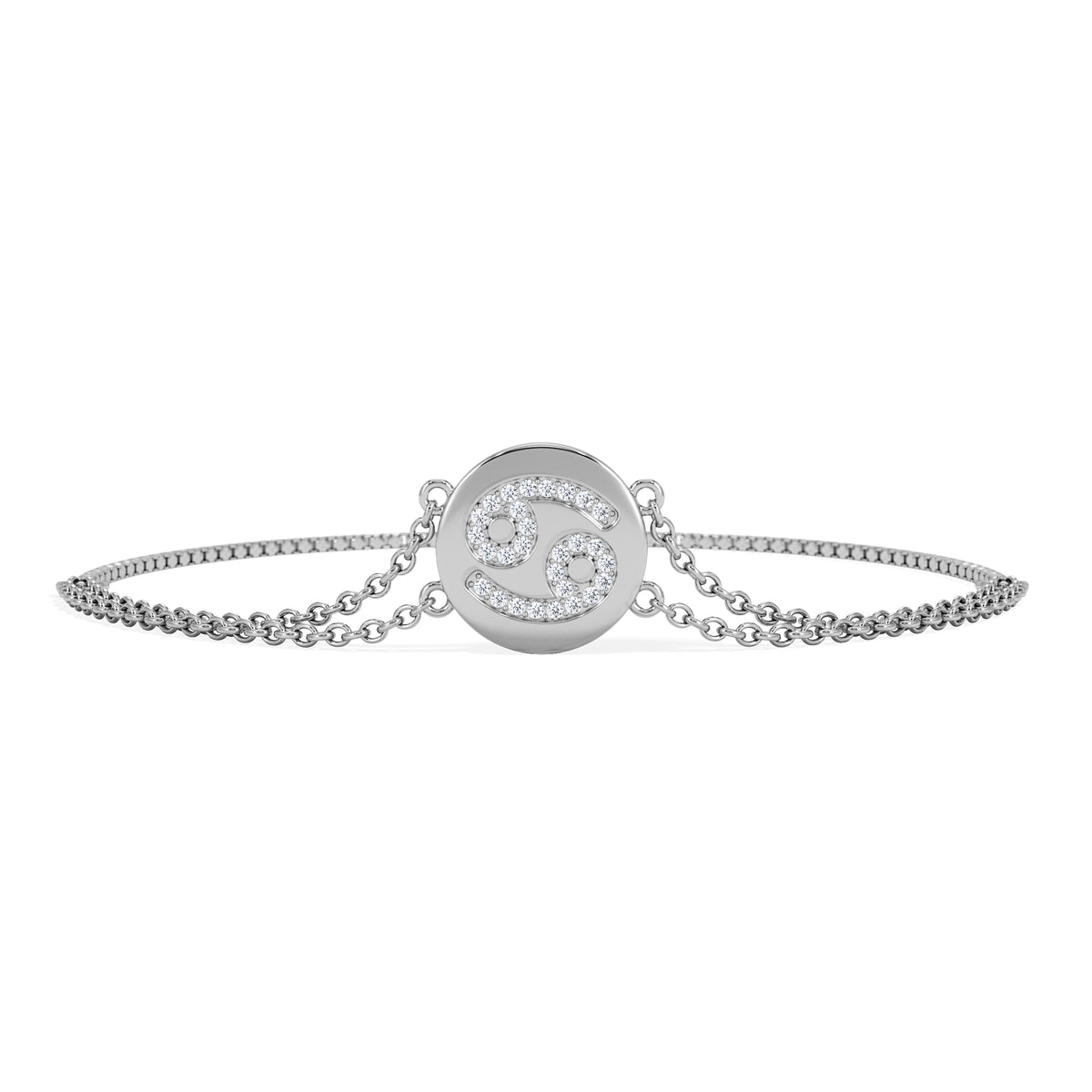 Astrology Cancer 0.07ct Lab Grown Diamond Adjustable Medallion Bracelet Sterling Silver