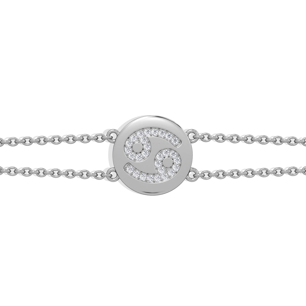 Astrology Cancer 0.07ct Lab Grown Diamond Adjustable Medallion Bracelet Sterling Silver