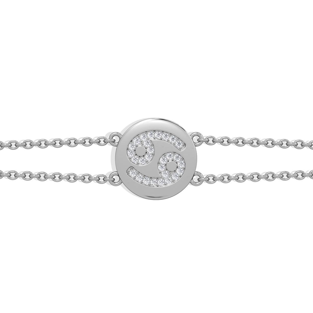 Astrology Cancer 0.07ct Lab Grown Diamond Adjustable Medallion Bracelet Sterling Silver
