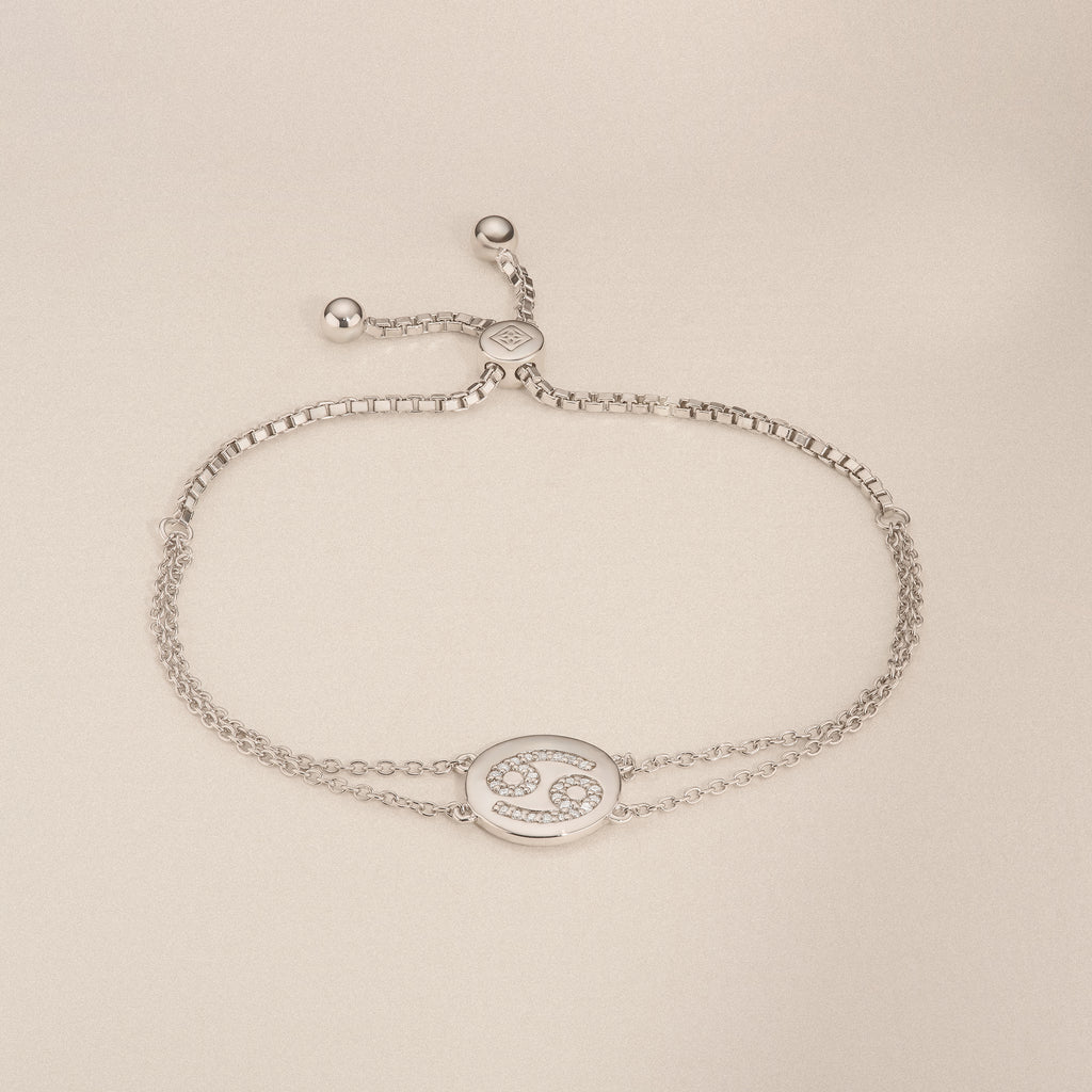 Astrology Cancer 0.07ct Lab Grown Diamond Adjustable Medallion Bracelet Sterling Silver