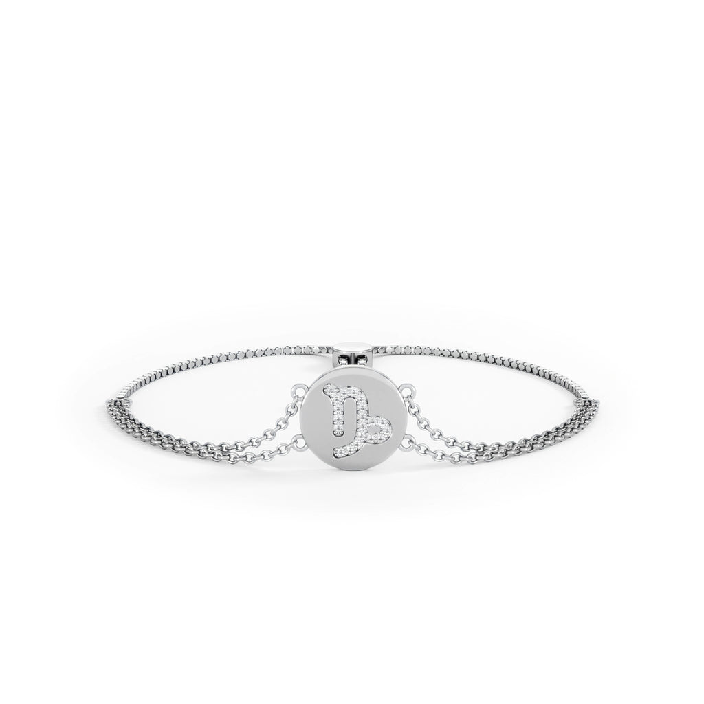 Astrology Capricorn 0.07ct Lab Grown Diamond Adjustable Medallion Bracelet Sterling Silver