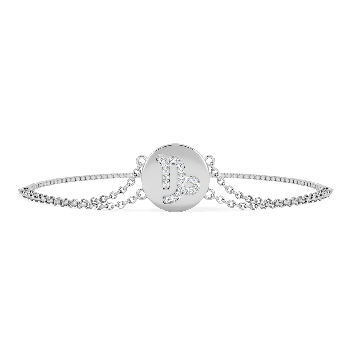 Astrology Capricorn 0.07ct Lab Grown Diamond Adjustable Medallion Bracelet Sterling Silver