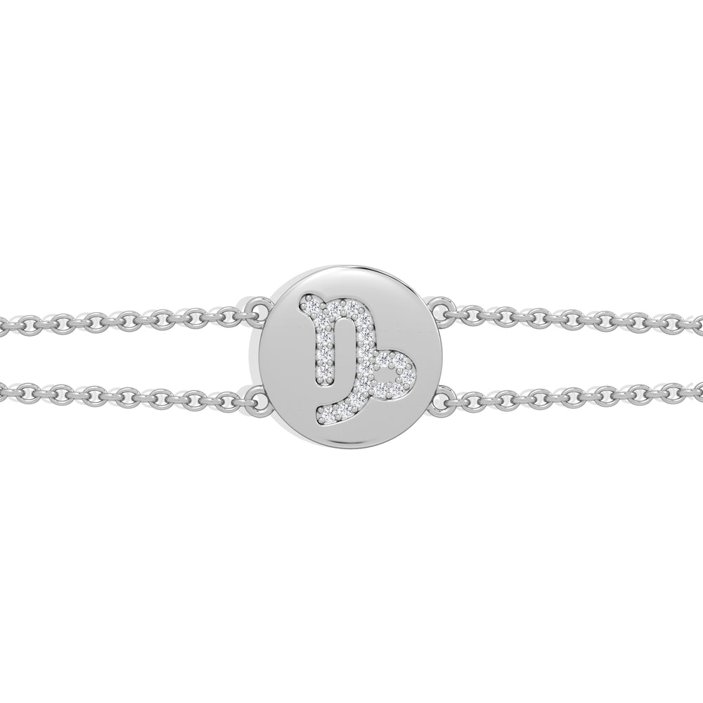 Astrology Capricorn 0.07ct Lab Grown Diamond Adjustable Medallion Bracelet Sterling Silver