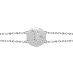 Astrology Capricorn 0.07ct Lab Grown Diamond Adjustable Medallion Bracelet Sterling Silver