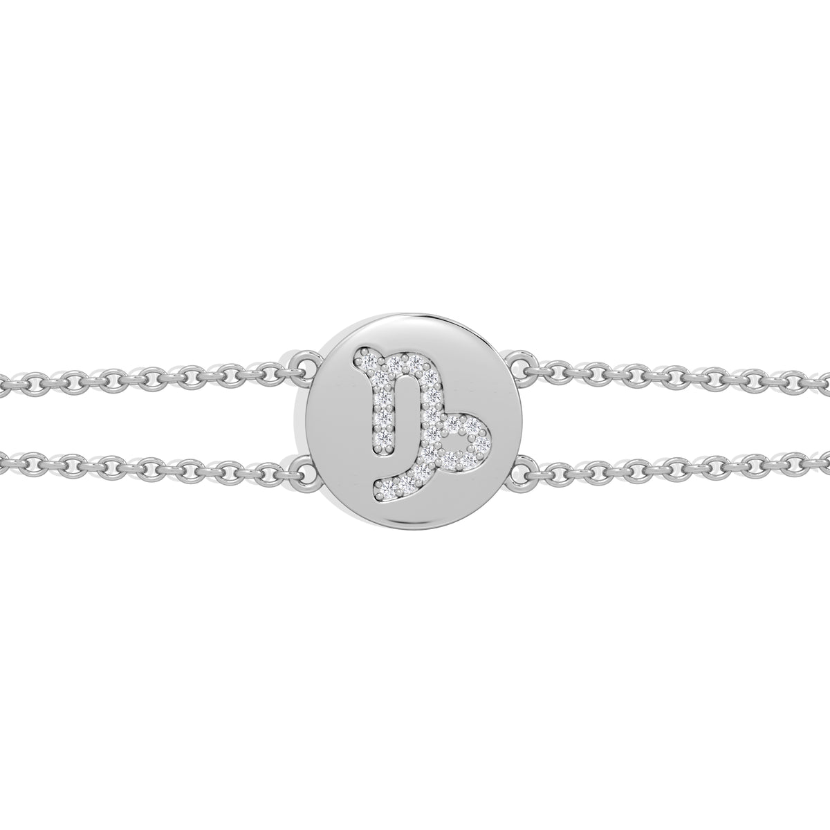 Astrology Capricorn 0.07ct Lab Grown Diamond Adjustable Medallion Bracelet Sterling Silver