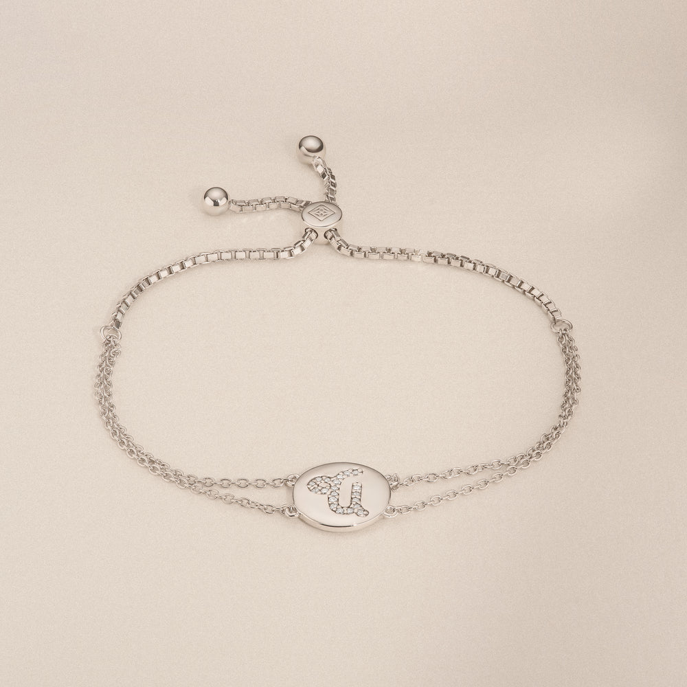 Astrology Capricorn 0.07ct Lab Grown Diamond Adjustable Medallion Bracelet Sterling Silver