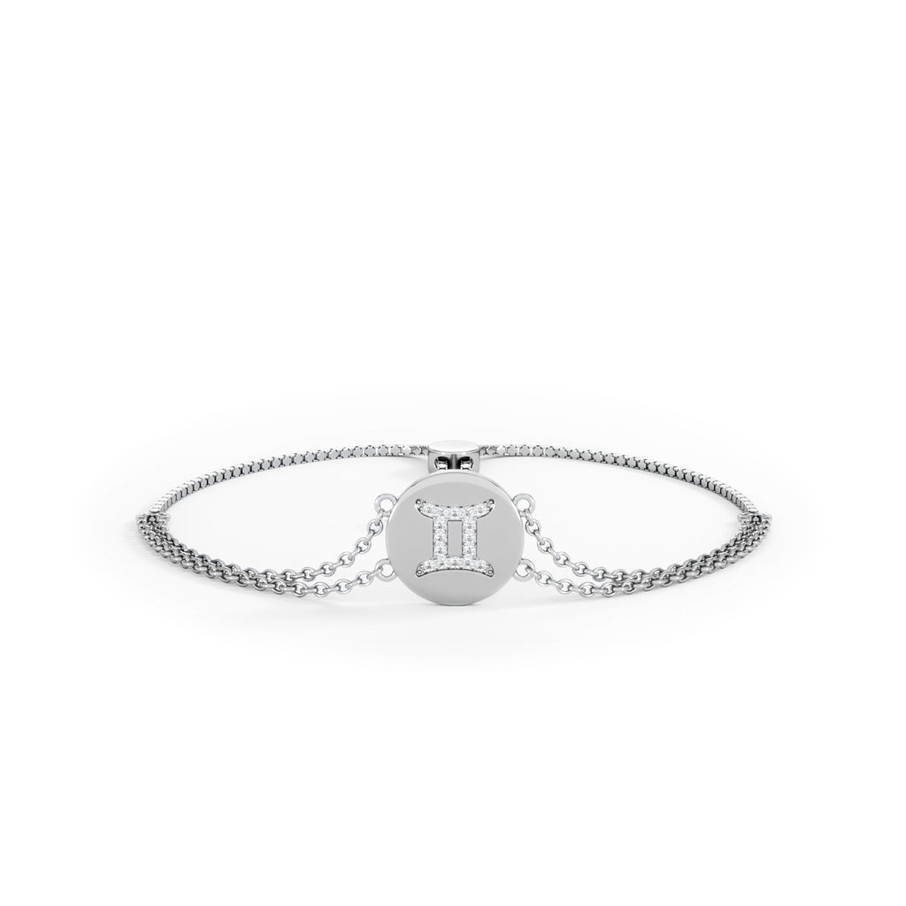Astrology Gemini 0.07ct Lab Grown Diamond Adjustable Medallion Bracelet Sterling Silver