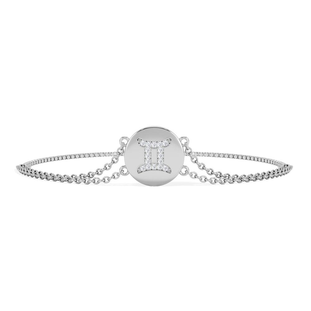 Astrology Gemini 0.07ct Lab Grown Diamond Adjustable Medallion Bracelet Sterling Silver