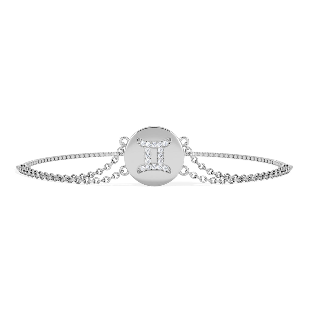 Astrology Gemini 0.07ct Lab Grown Diamond Adjustable Medallion Bracelet Sterling Silver