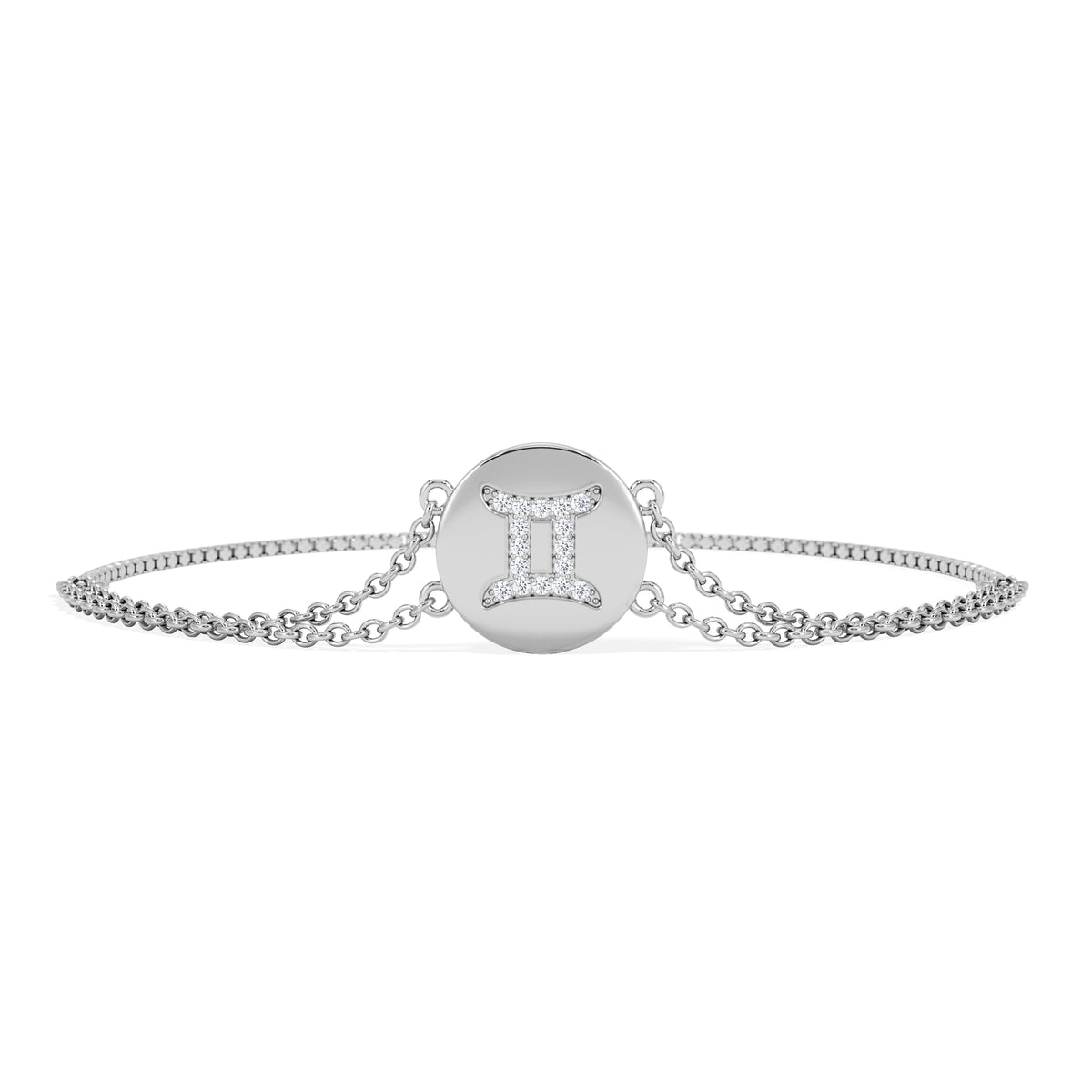 Astrology Gemini 0.07ct Lab Grown Diamond Adjustable Medallion Bracelet Sterling Silver