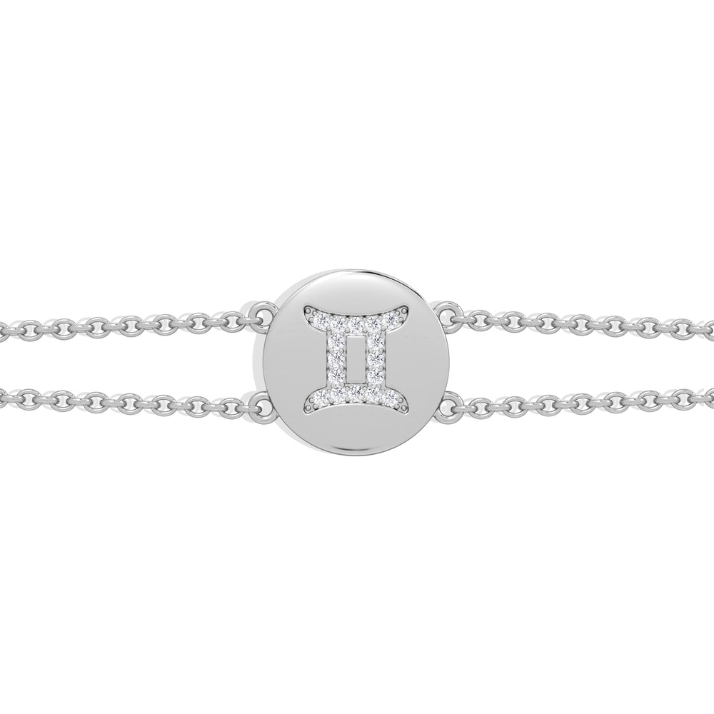 Astrology Gemini 0.07ct Lab Grown Diamond Adjustable Medallion Bracelet Sterling Silver