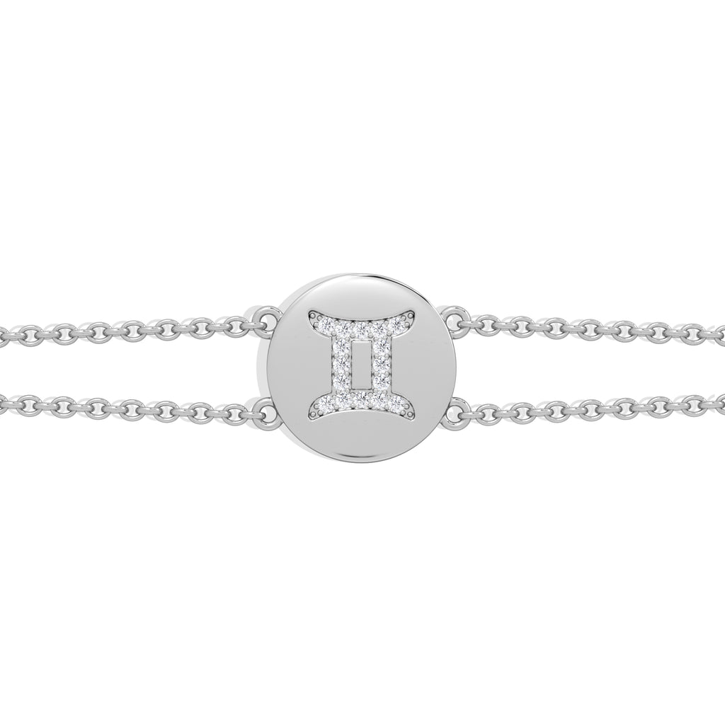 Astrology Gemini 0.07ct Lab Grown Diamond Adjustable Medallion Bracelet Sterling Silver