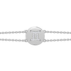 Astrology Gemini 0.07ct Lab Grown Diamond Adjustable Medallion Bracelet Sterling Silver