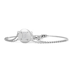 Astrology Gemini 0.07ct Lab Grown Diamond Adjustable Medallion Bracelet Sterling Silver