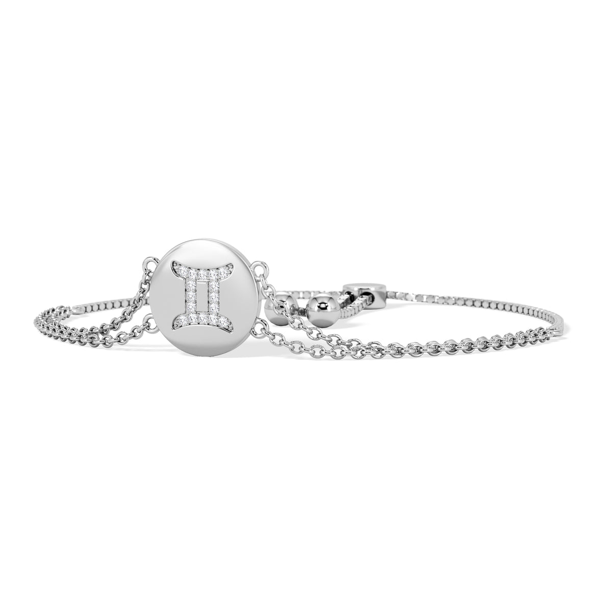 Astrology Gemini 0.07ct Lab Grown Diamond Adjustable Medallion Bracelet Sterling Silver