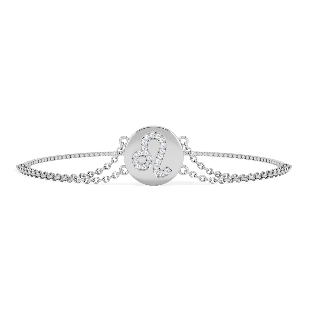 Astrology Leo 0.07ct Lab Grown Diamond Adjustable Medallion Bracelet Sterling Silver