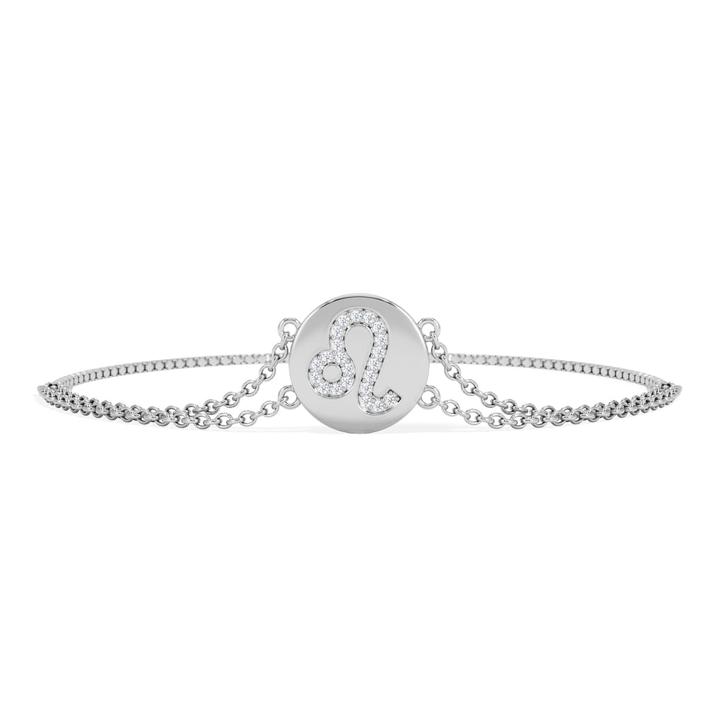 Astrology Leo 0.07ct Lab Grown Diamond Adjustable Medallion Bracelet Sterling Silver