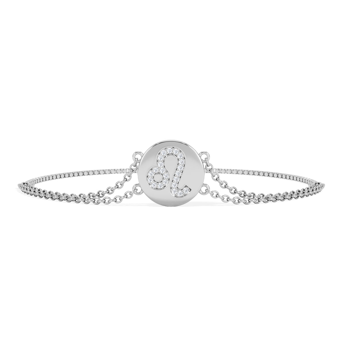 Astrology Leo 0.07ct Lab Grown Diamond Adjustable Medallion Bracelet Sterling Silver