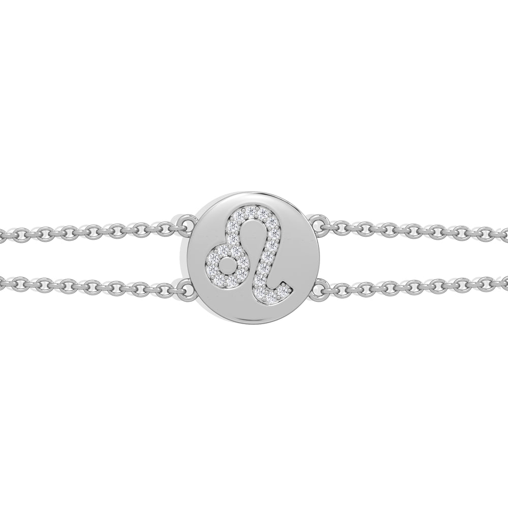 Astrology Leo 0.07ct Lab Grown Diamond Adjustable Medallion Bracelet Sterling Silver