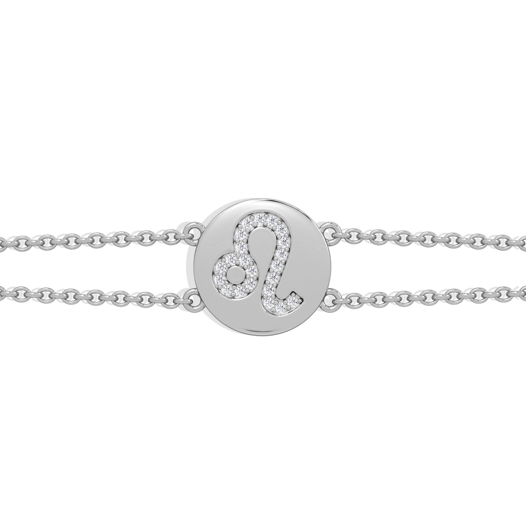 Astrology Leo 0.07ct Lab Grown Diamond Adjustable Medallion Bracelet Sterling Silver