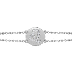 Astrology Leo 0.07ct Lab Grown Diamond Adjustable Medallion Bracelet Sterling Silver