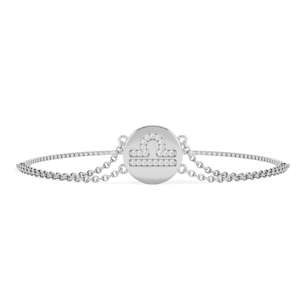 Astrology Libra 0.07ct Lab Grown Diamond Adjustable Medallion Bracelet Sterling Silver