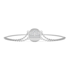 Astrology Libra 0.07ct Lab Grown Diamond Adjustable Medallion Bracelet Sterling Silver