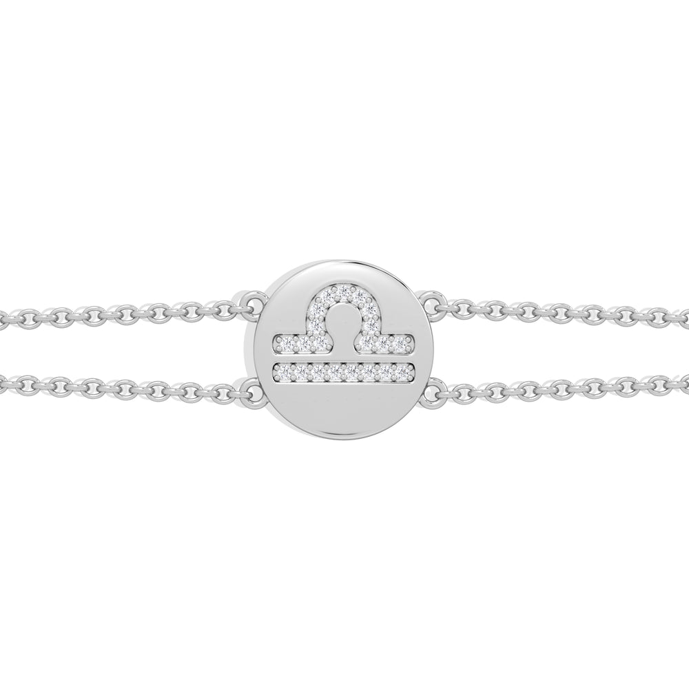 Astrology Libra 0.07ct Lab Grown Diamond Adjustable Medallion Bracelet Sterling Silver