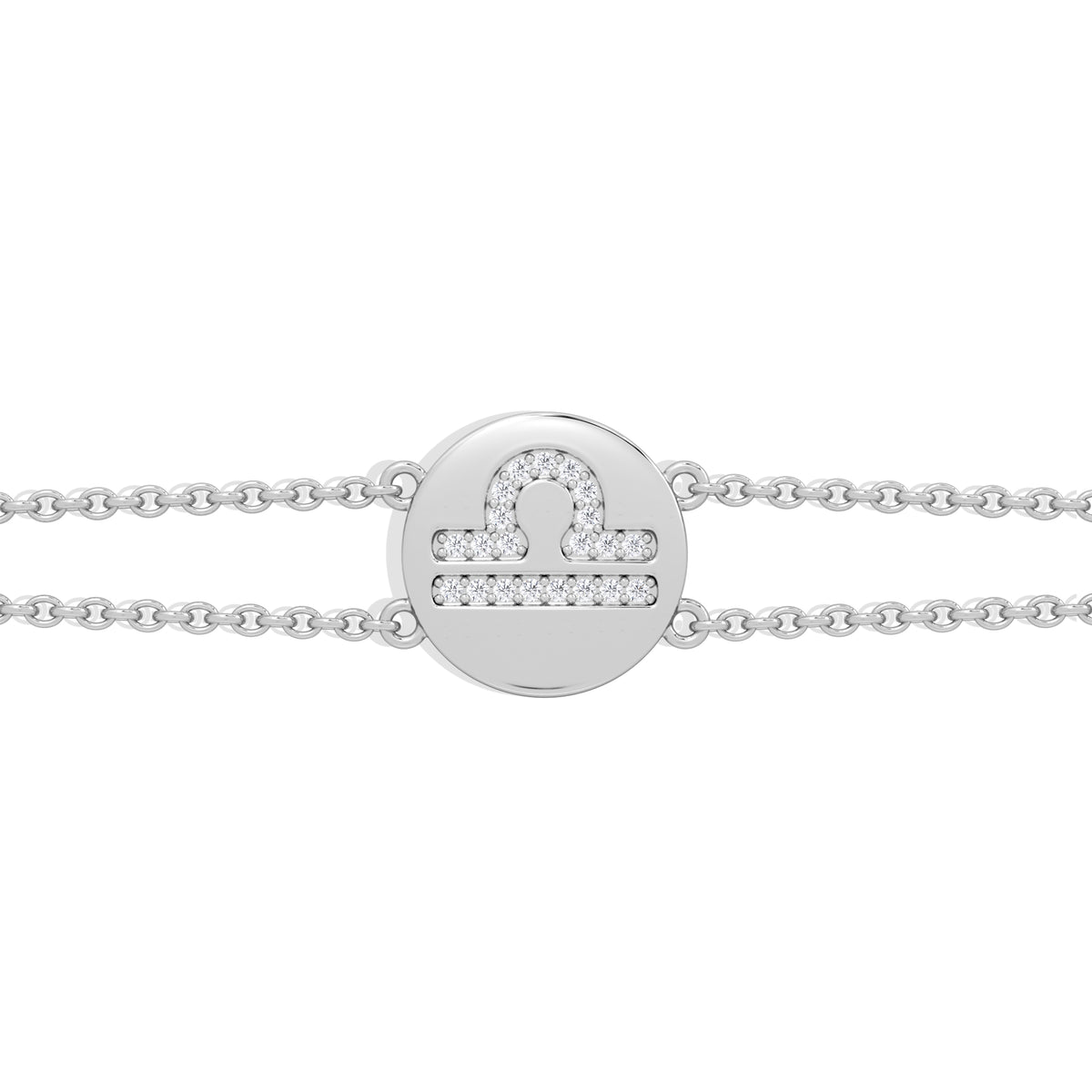 Astrology Libra 0.07ct Lab Grown Diamond Adjustable Medallion Bracelet Sterling Silver