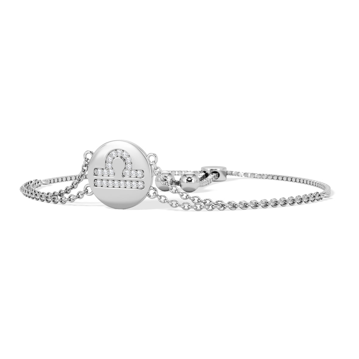 Astrology Libra 0.07ct Lab Grown Diamond Adjustable Medallion Bracelet Sterling Silver