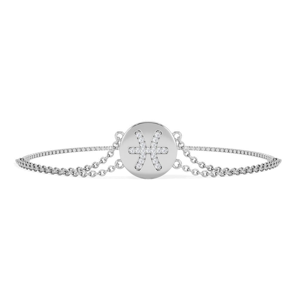 Astrology Pisces 0.07ct Lab Grown Diamond Adjustable Medallion Bracelet Sterling Silver