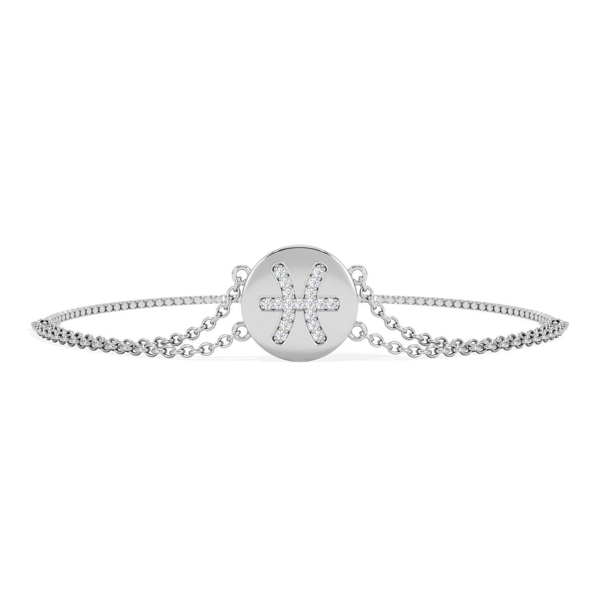 Astrology Pisces 0.07ct Lab Grown Diamond Adjustable Medallion Bracelet Sterling Silver