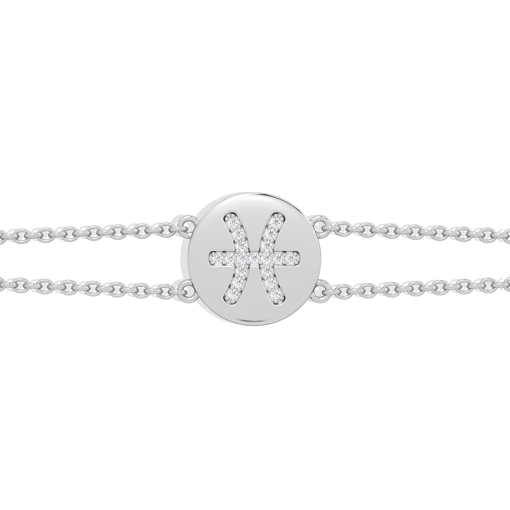 Astrology Pisces 0.07ct Lab Grown Diamond Adjustable Medallion Bracelet Sterling Silver