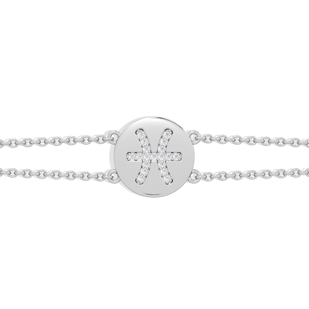 Astrology Pisces 0.07ct Lab Grown Diamond Adjustable Medallion Bracelet Sterling Silver