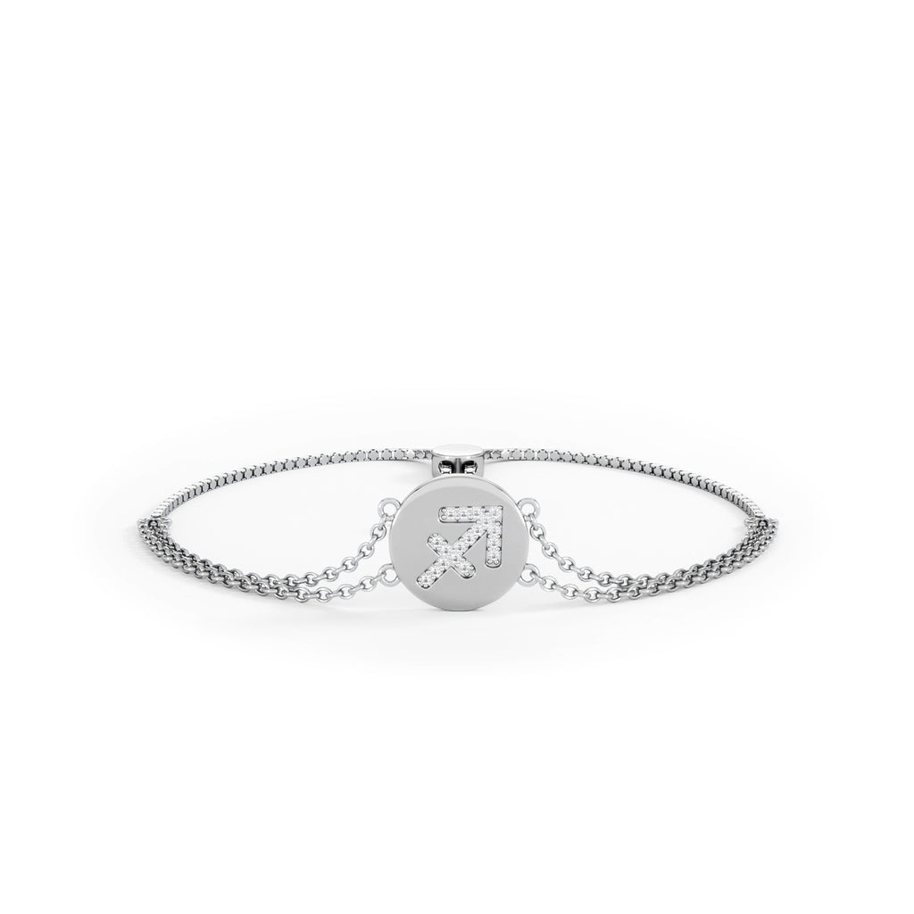 Astrology Sagittarius 0.07ct Lab Grown Diamond Adjustable Medallion Bracelet Sterling Silver