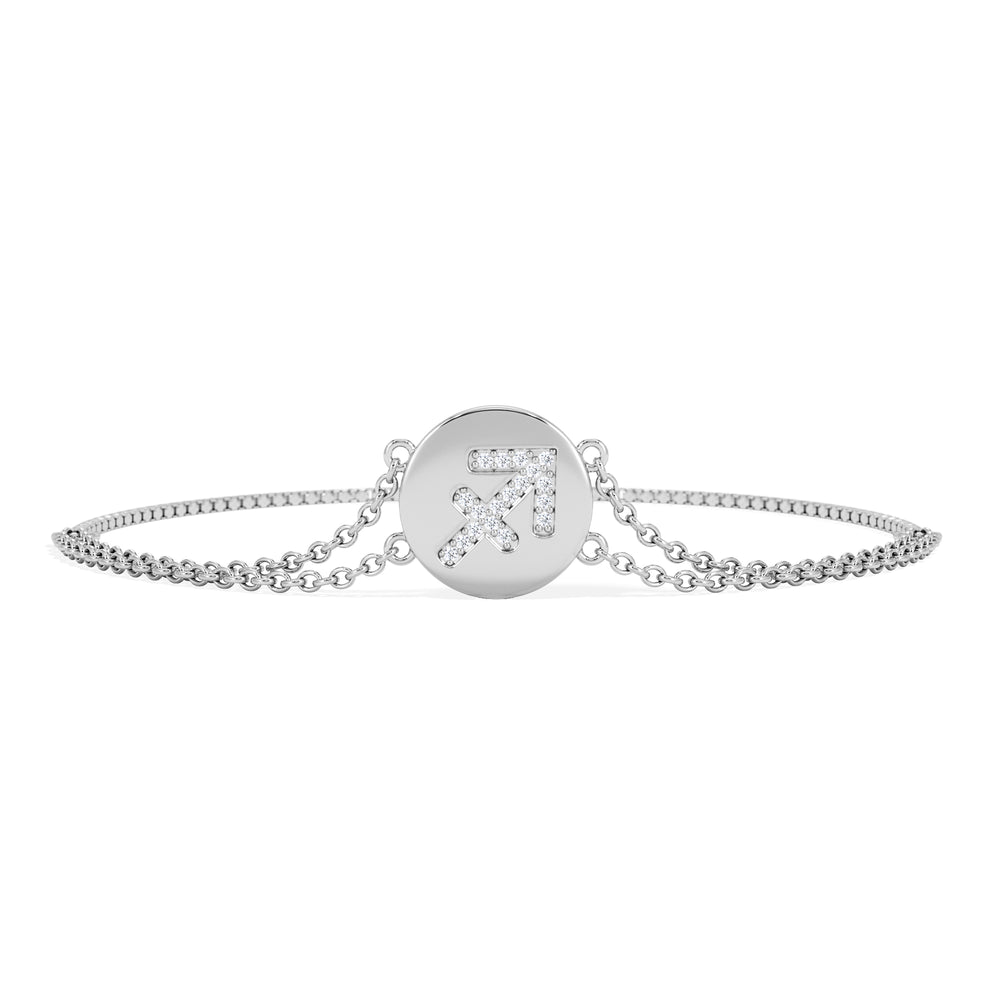 Astrology Sagittarius 0.07ct Lab Grown Diamond Adjustable Medallion Bracelet Sterling Silver
