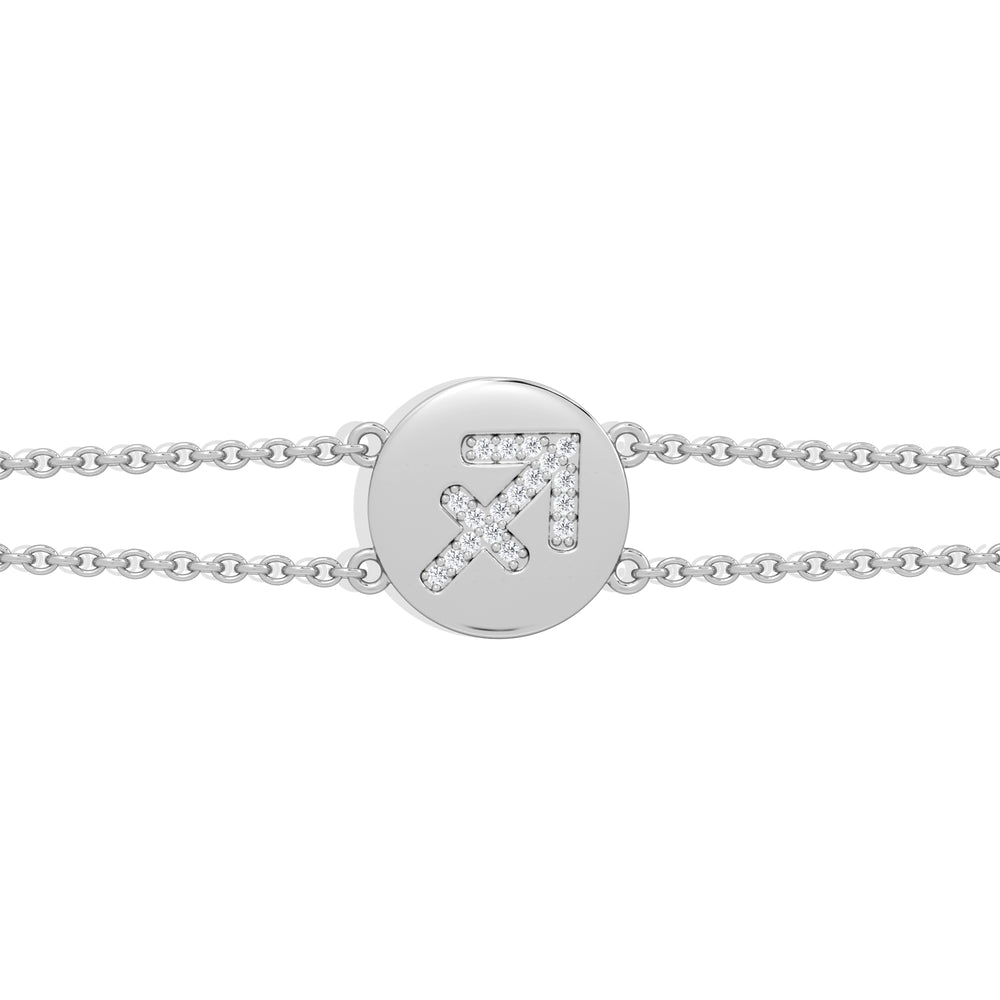Astrology Sagittarius 0.07ct Lab Grown Diamond Adjustable Medallion Bracelet Sterling Silver