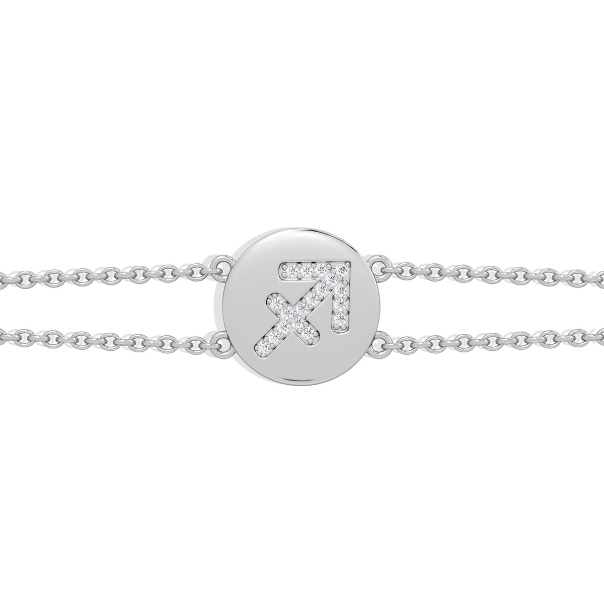Astrology Sagittarius 0.07ct Lab Grown Diamond Adjustable Medallion Bracelet Sterling Silver