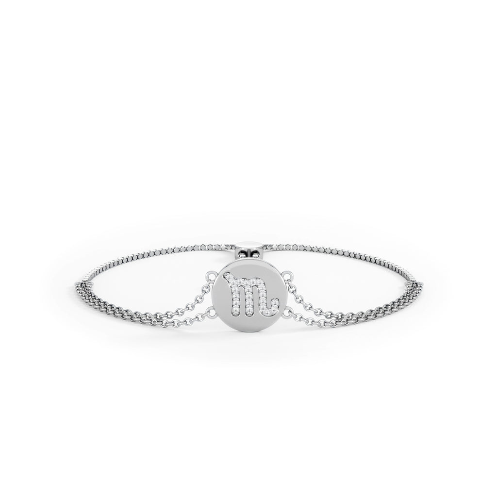 Astrology Scorpio 0.07ct Lab Grown Diamond Adjustable Medallion Bracelet Sterling Silver