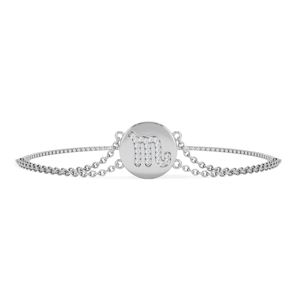 Astrology Scorpio 0.07ct Lab Grown Diamond Adjustable Medallion Bracelet Sterling Silver