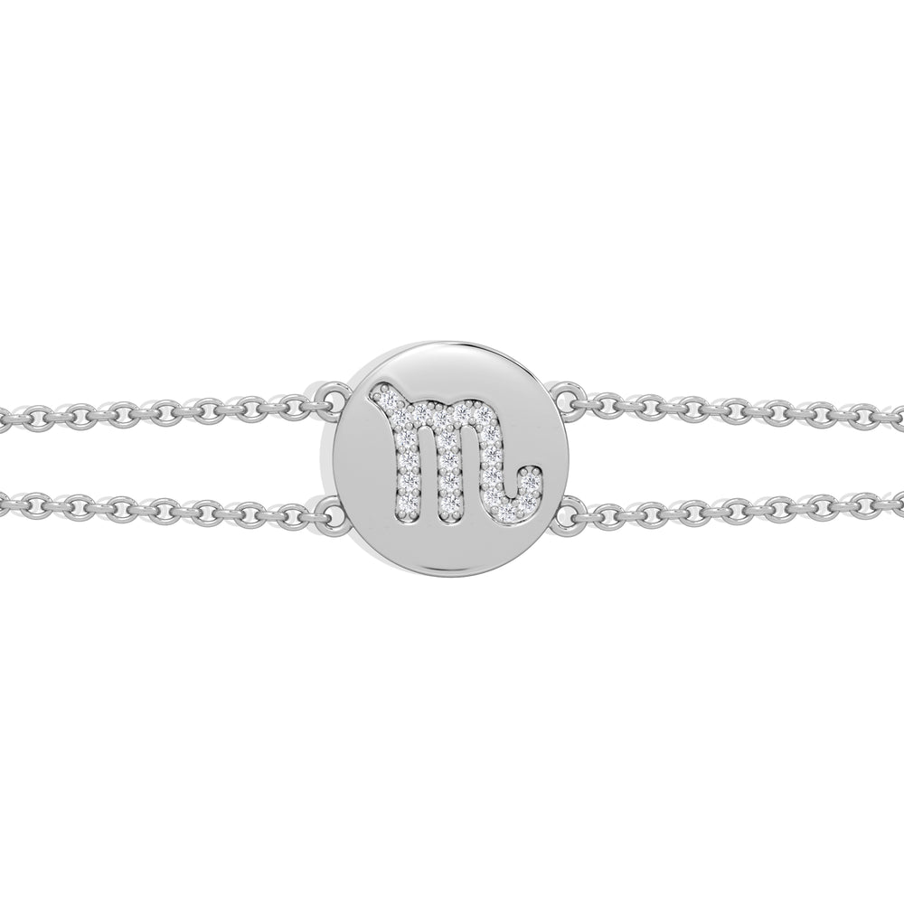Astrology Scorpio 0.07ct Lab Grown Diamond Adjustable Medallion Bracelet Sterling Silver