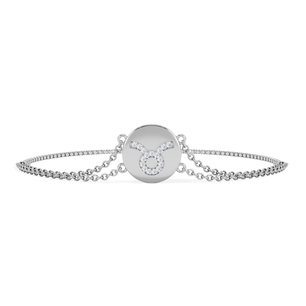 Astrology Taurus 0.07ct Lab Grown Diamond Adjustable Medallion Bracelet Sterling Silver